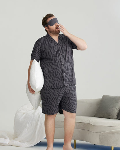 Charcoal Wavy Stripe Combed Cotton Short Sleeves Pajamas Set