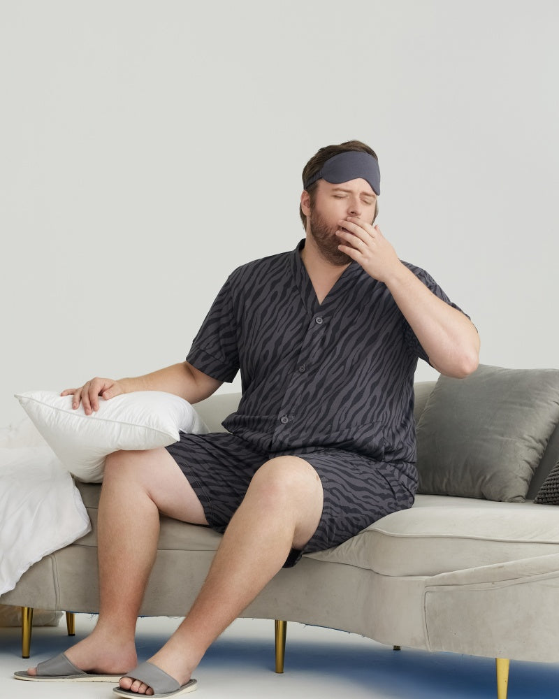 Charcoal Wavy Stripe Combed Cotton Short Sleeves Pajamas Set