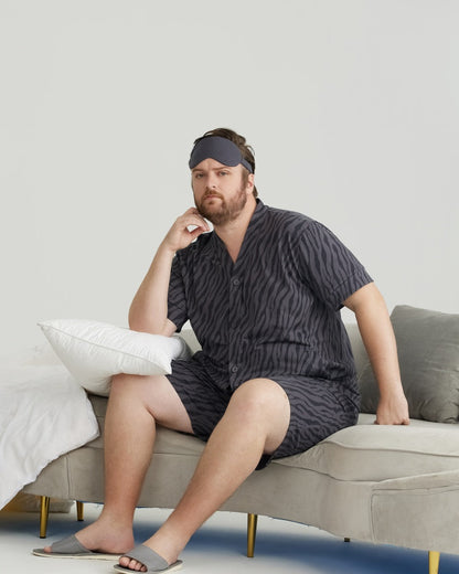 Charcoal Wavy Stripe Combed Cotton Short Sleeves Pajamas Set