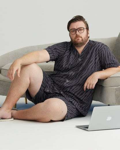 Charcoal Wavy Stripe Combed Cotton Short Sleeves Pajamas Set