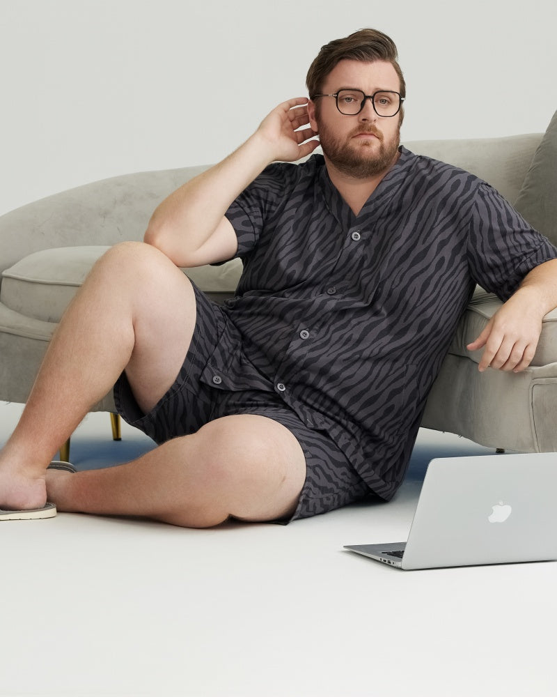 Charcoal Wavy Stripe Combed Cotton Short Sleeves Pajamas Set