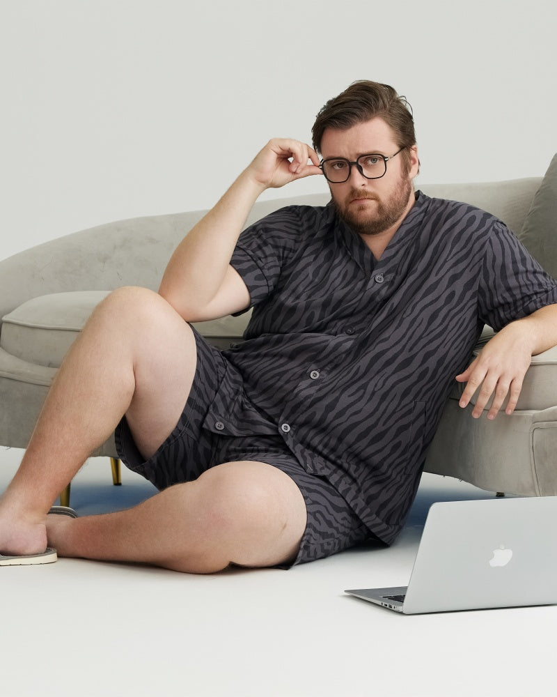 Charcoal Wavy Stripe Combed Cotton Short Sleeves Pajamas Set