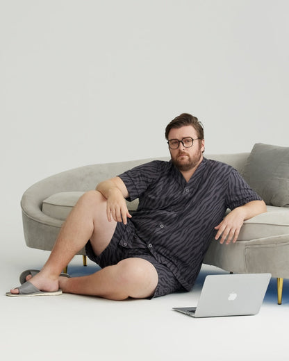 Charcoal Wavy Stripe Combed Cotton Short Sleeves Pajamas Set