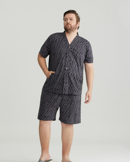 Charcoal Wavy Stripe Combed Cotton Short Sleeves Pajamas Set