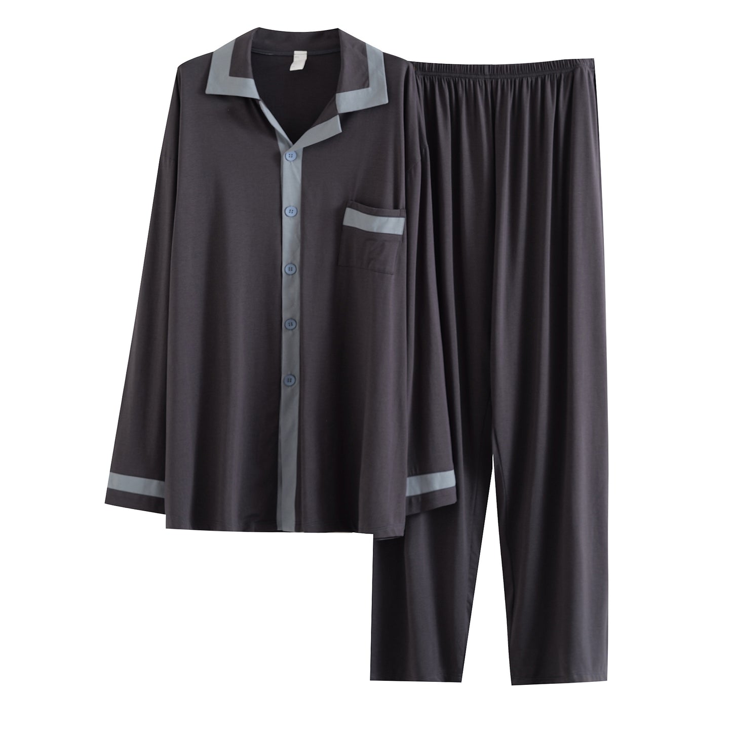 RC Modal Antimicrobial Protection Gray Contrast Trim Long Sleeves Pajamas Set