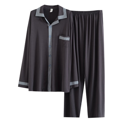 RC Modal Antimicrobial Protection Gray Contrast Trim Long Sleeves Pajamas Set