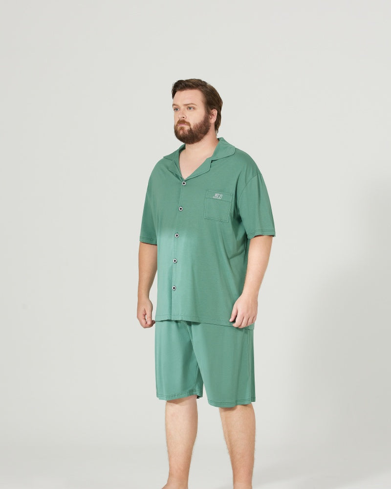 RC Modal Antimicrobial Protection Green Collared Pajamas Set