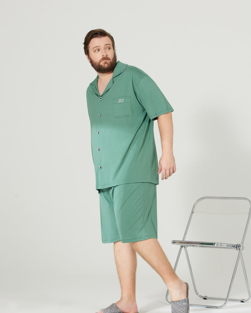 RC Modal Antimicrobial Protection Green Collared Pajamas Set