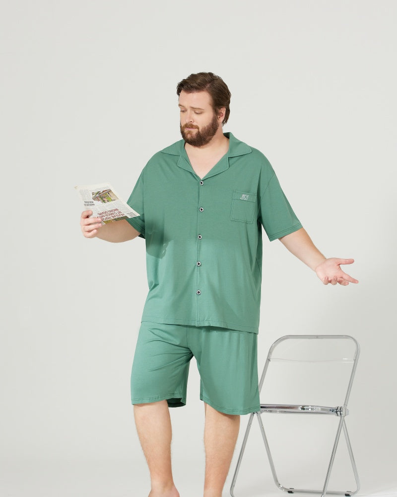 RC Modal Antimicrobial Protection Green Collared Pajamas Set