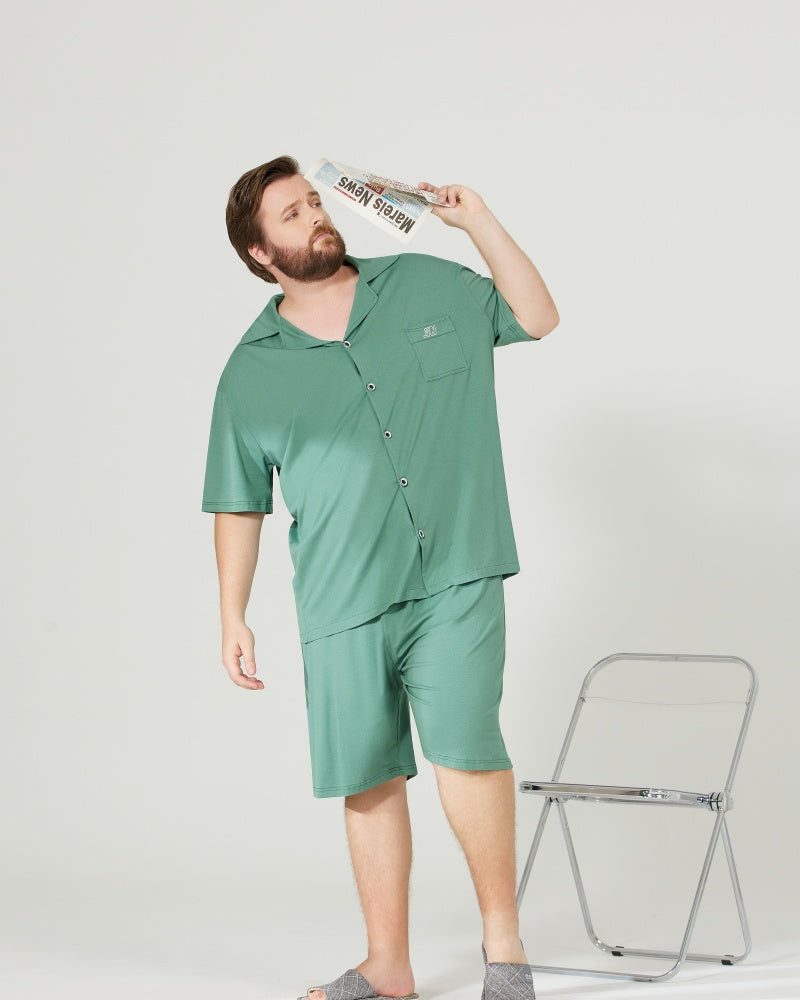 RC Modal Antimicrobial Protection Green Collared Pajamas Set