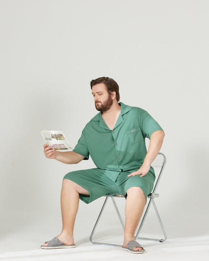 RC Modal Antimicrobial Protection Green Collared Pajamas Set