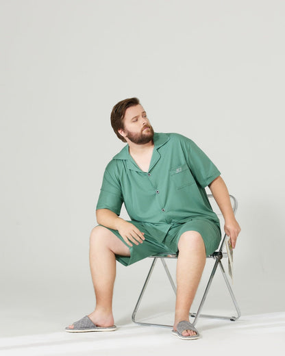 RC Modal Antimicrobial Protection Green Collared Pajamas Set
