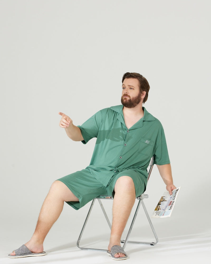 RC Modal Antimicrobial Protection Green Collared Pajamas Set