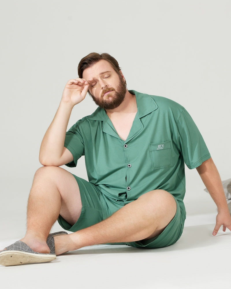 RC Modal Antimicrobial Protection Green Collared Pajamas Set