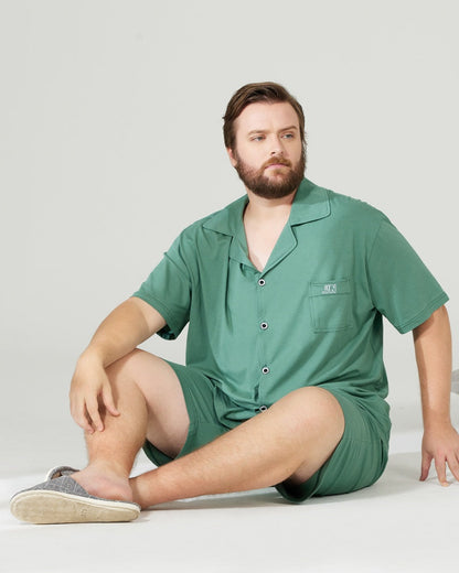 RC Modal Antimicrobial Protection Green Collared Pajamas Set