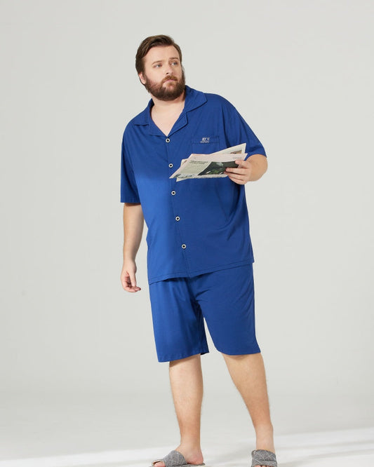 RC Modal Antimicrobial Protection Royal Blue Collared Pajamas Set