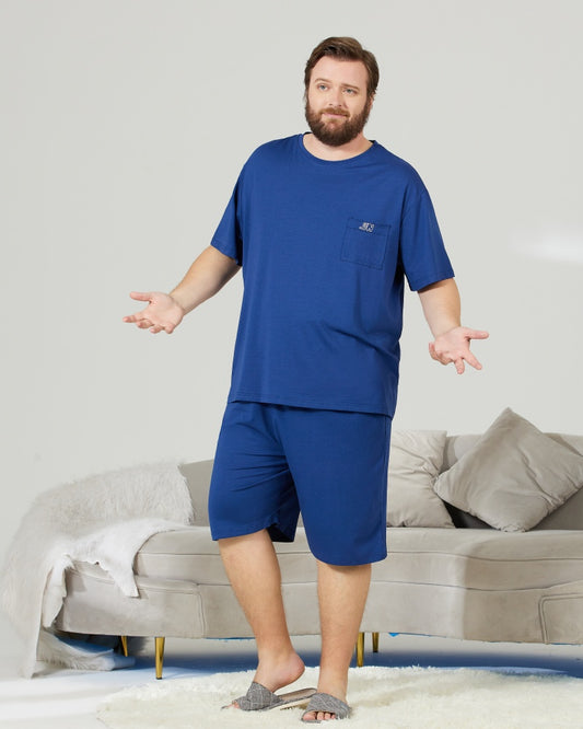 RC Modal Antimicrobial Protection Royal Blue Round Neck Pajamas Set