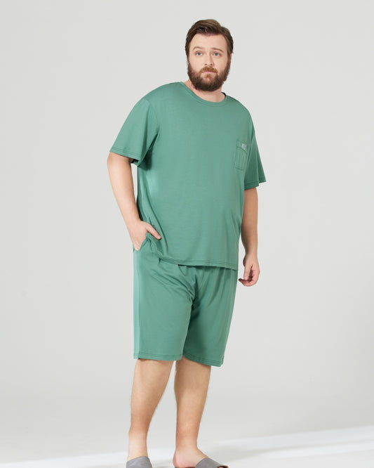 RC Modal Antimicrobial Protection Green Round Neck Pajamas Set